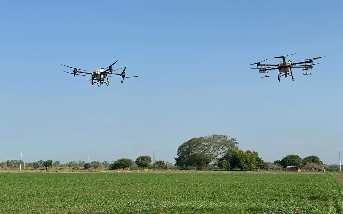 drones volando sobre campo